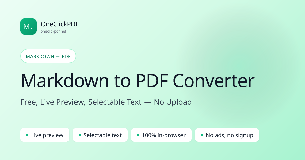 Markdown to PDF Converter — Free, Live Preview | OneClickPDF | OneClickPDF