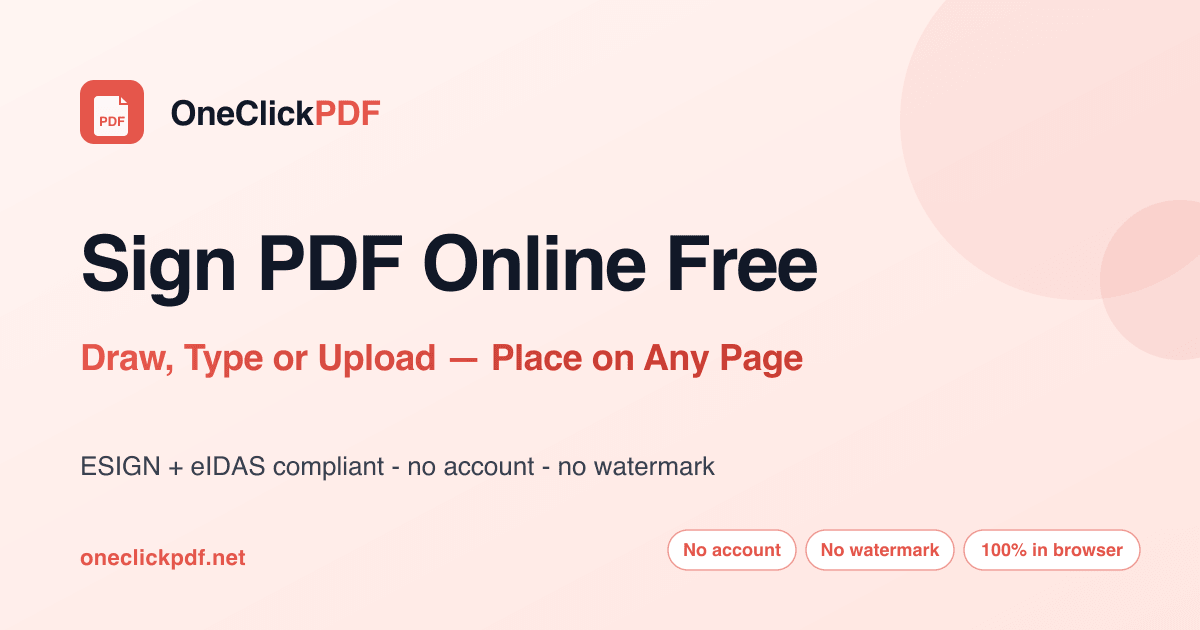 Sign PDF Online Free — No Account, No Watermark | OneClickPDF | OneClickPDF